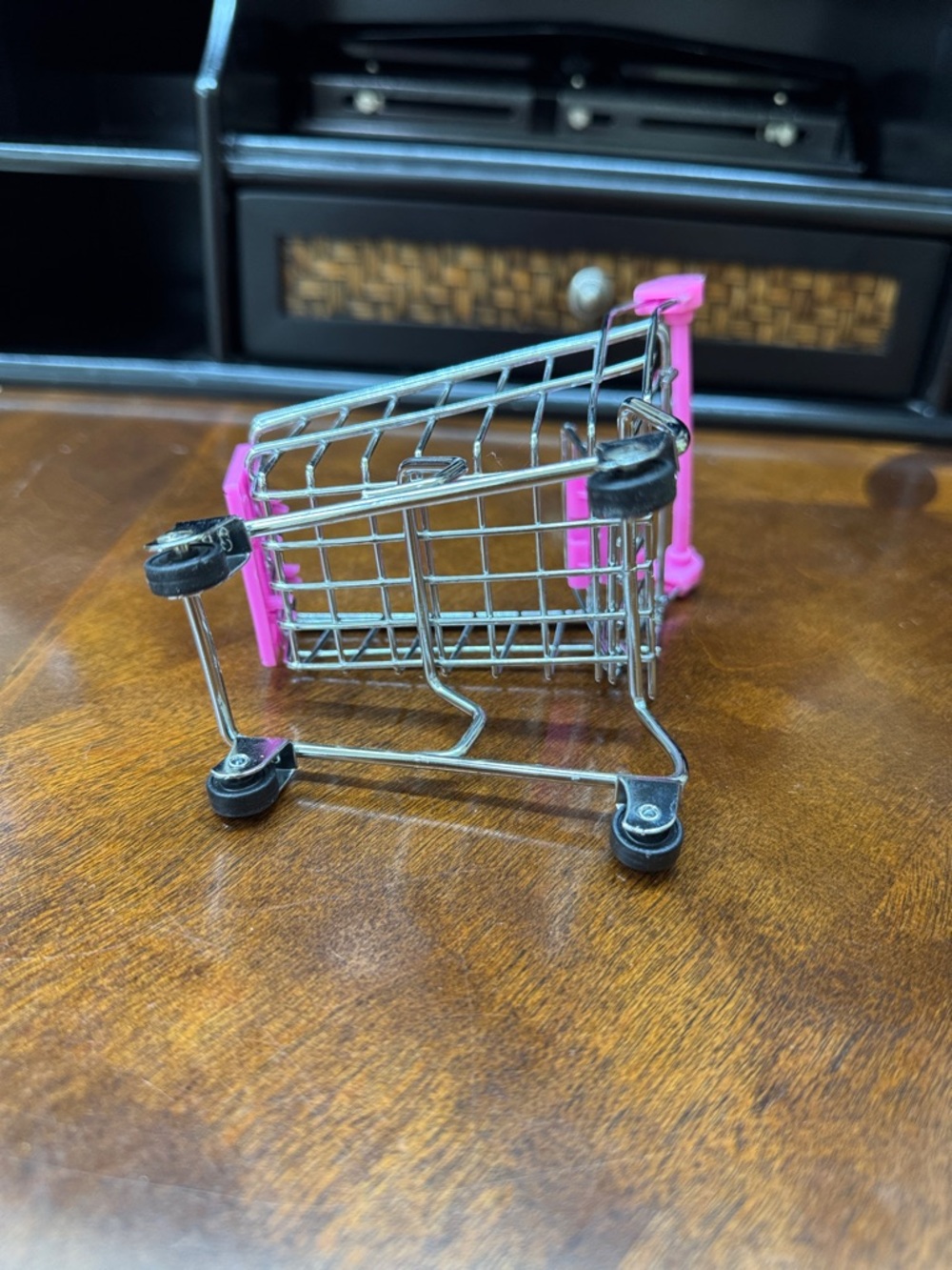 Mini Metal Doll Shopping Cart Pink Rolling Wheels 5” Tall - Picture 4 of 4